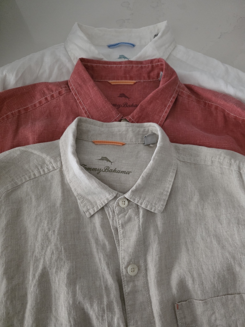 Tommy Bahama Casual Linen Button-Down Trio — White, Red, Beige